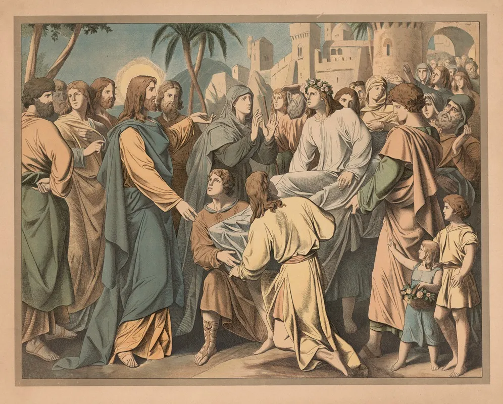 The Resurrection Of The Widows Son In Nain Wall Art by Lith. Anstalt v. Müller & Eismann - High-Resolution Digital Print