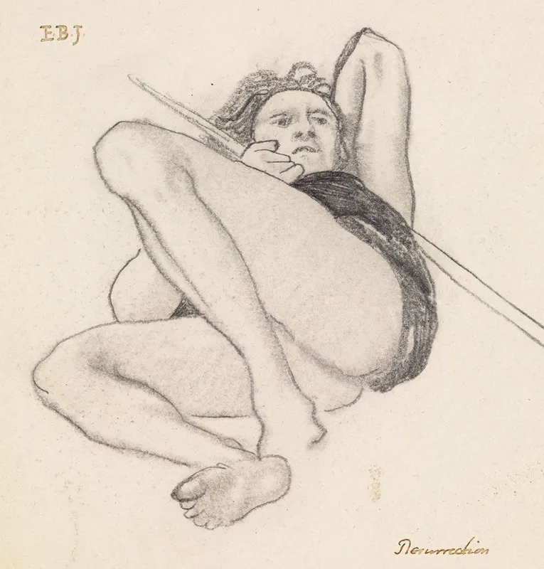 The Resurrection Study Of Sleeping Soldier The Backgammon Players Sketch Wall Art by Sir Edward Coley Burne-Jones - High-Resolution Digital Print