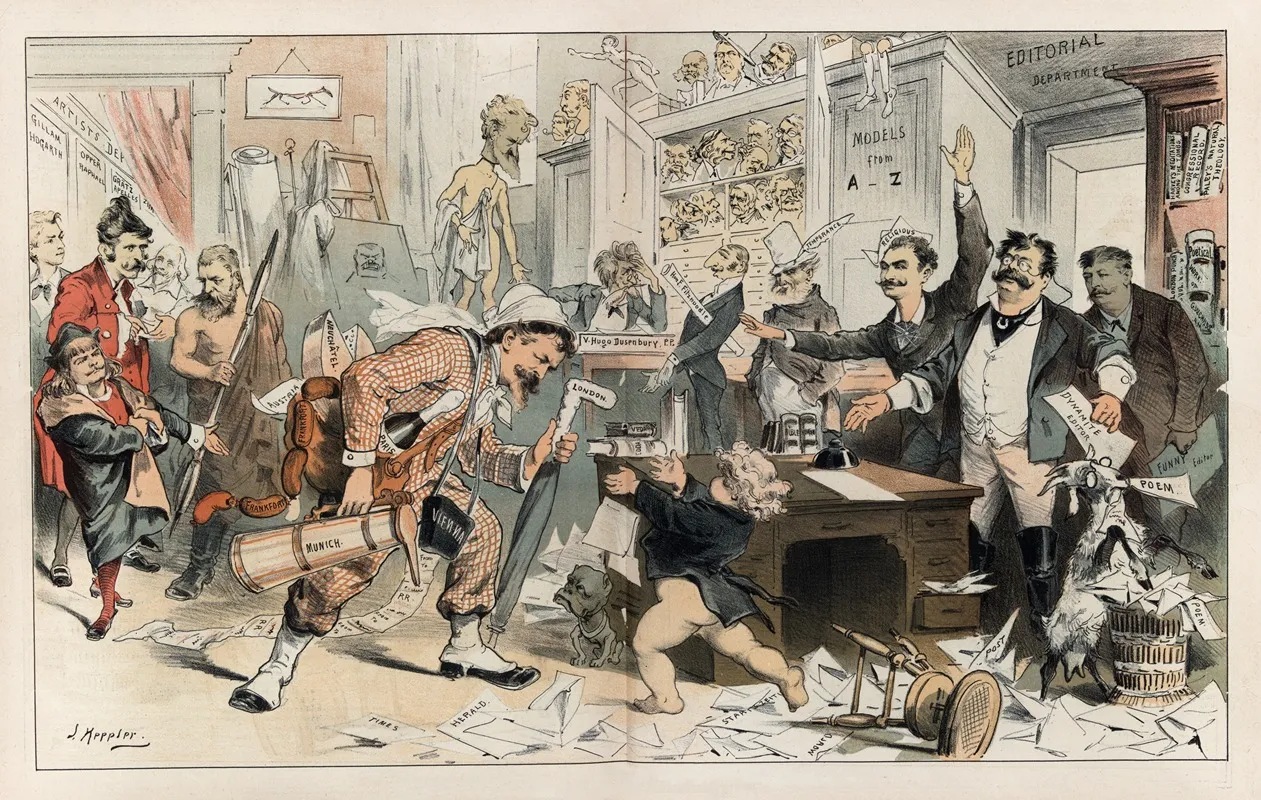 The Return Of The Prodigal Father At The Puck Office Drawn By Himself Wall Art by Joseph Ferdinand Keppler - High-Resolution Digital Print