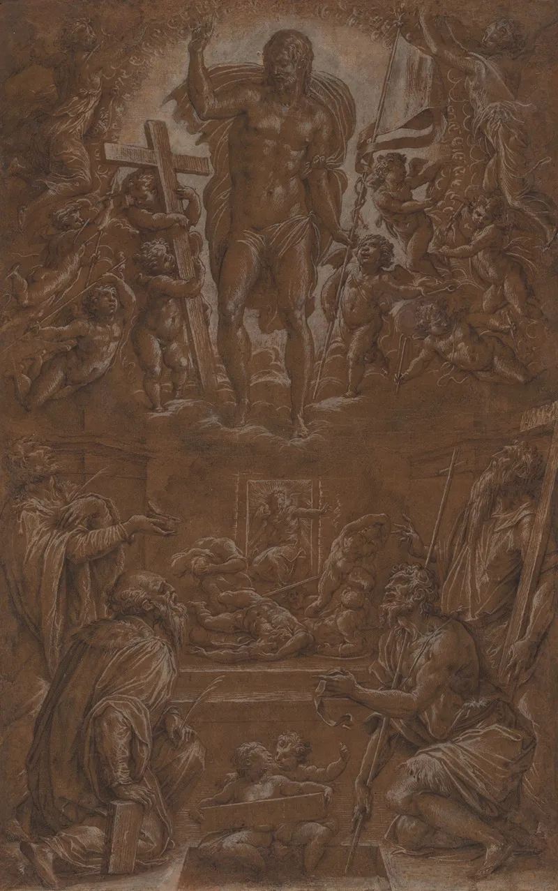 The Risen Christ Adored By Saints And Angels