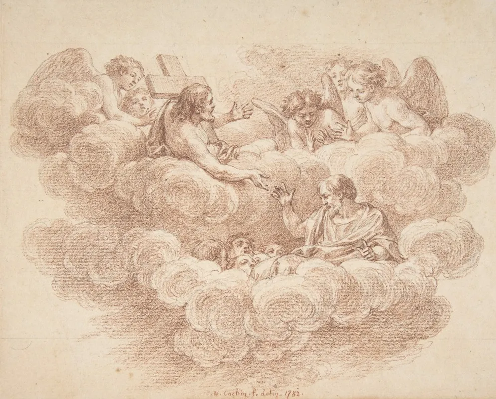 The Risen Christ Appearing To Souls In Purgatory Wall Art by Charles Nicolas Cochin II - High-Resolution Digital Print