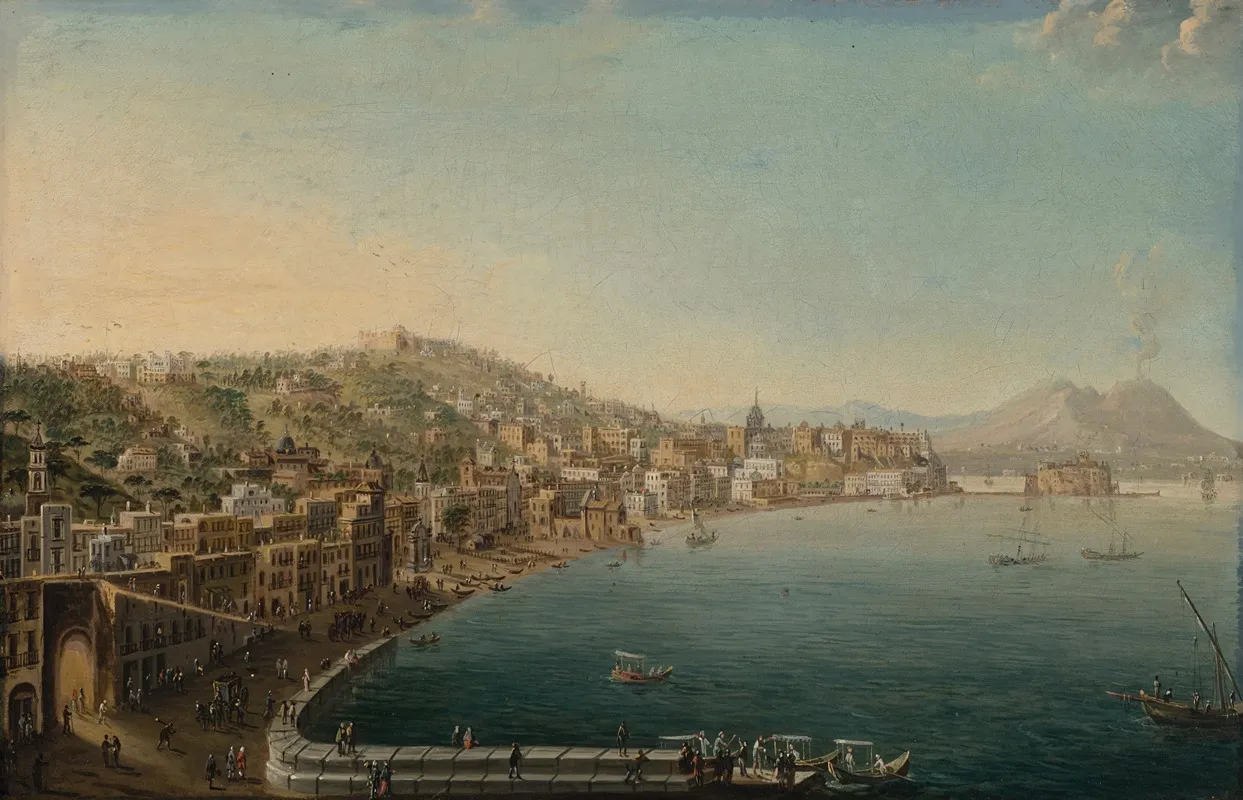 The Riviera Di Chiaia Naples From The Convento Di Sant Antonio With Vesuvius Beyond Wall Art by Pietro Antoniani - High-Resolution Digital Print