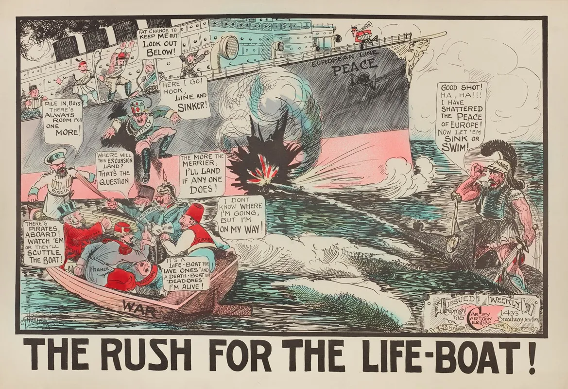 The Rush For The Life Boat Wall Art by Carey Cartoon Service - High-Resolution Digital Print