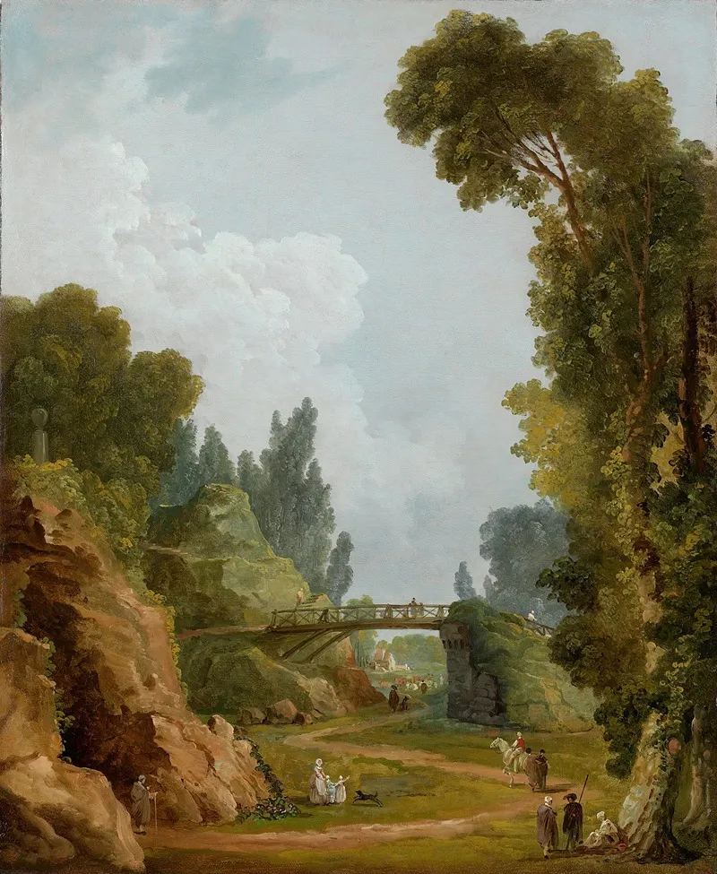 The Rustic Bridge Chateau De Mereville France Wall Art by Hubert Robert - High-Resolution Digital Print