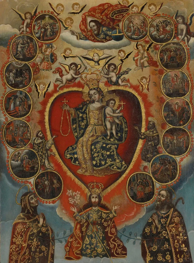 The Sacred Heart Surrounded By Scenes From The Life Of Christ Wall Art by Cuzco School - High-Resolution Digital Print