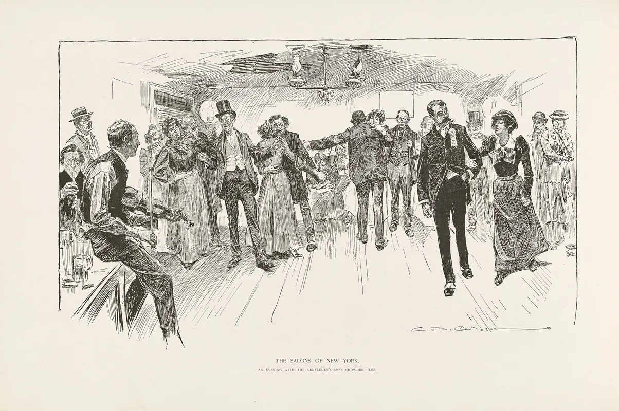The Salons Of New York An Evening With The Gentlemens Chowder Club Wall Art by Charles Dana Gibson - High-Resolution Digital Print