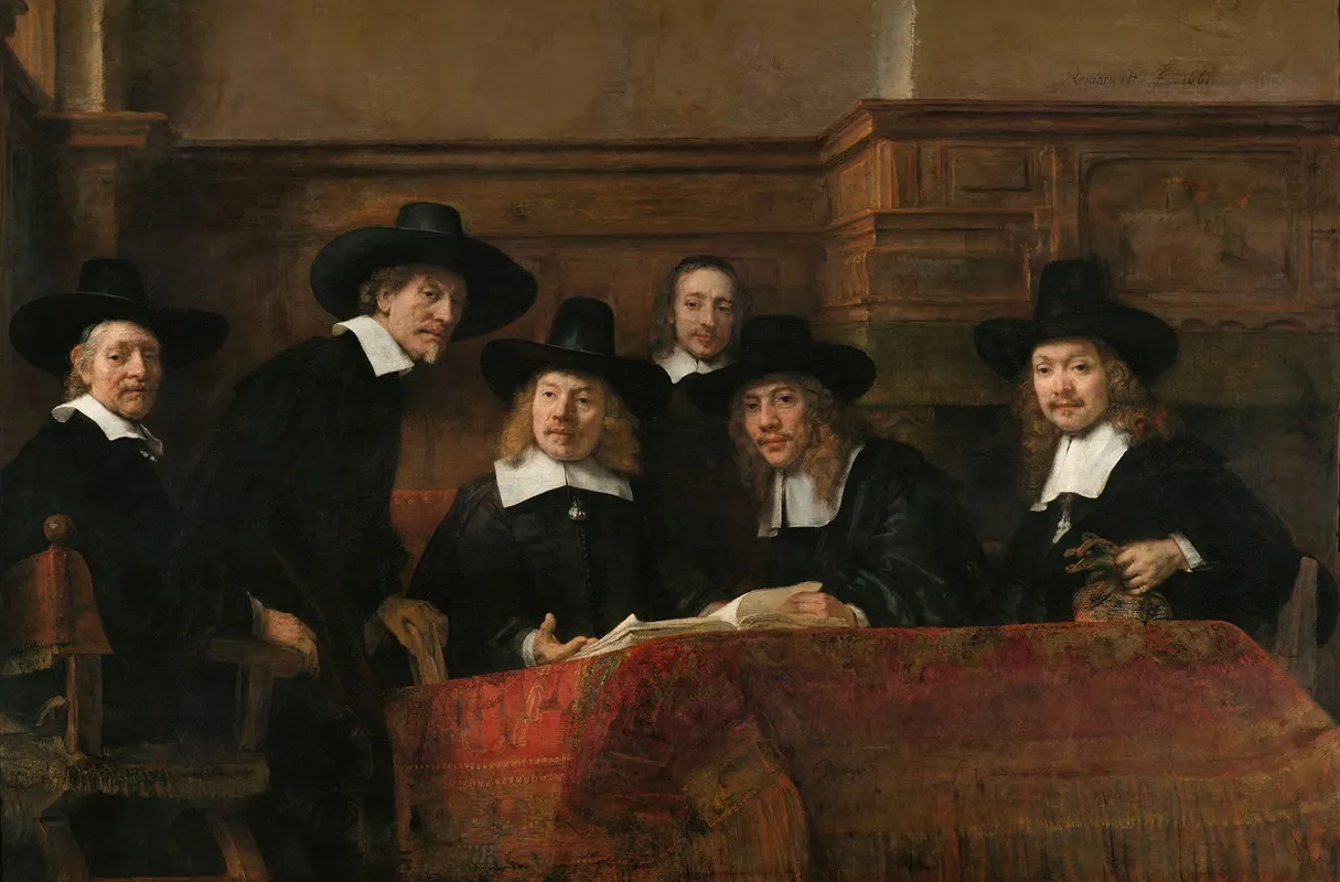 The Sampling Officials Of The Amsterdam Drapers Guild Known As The Syndics Wall Art by Rembrandt van Rijn - High-Resolution Digital Print