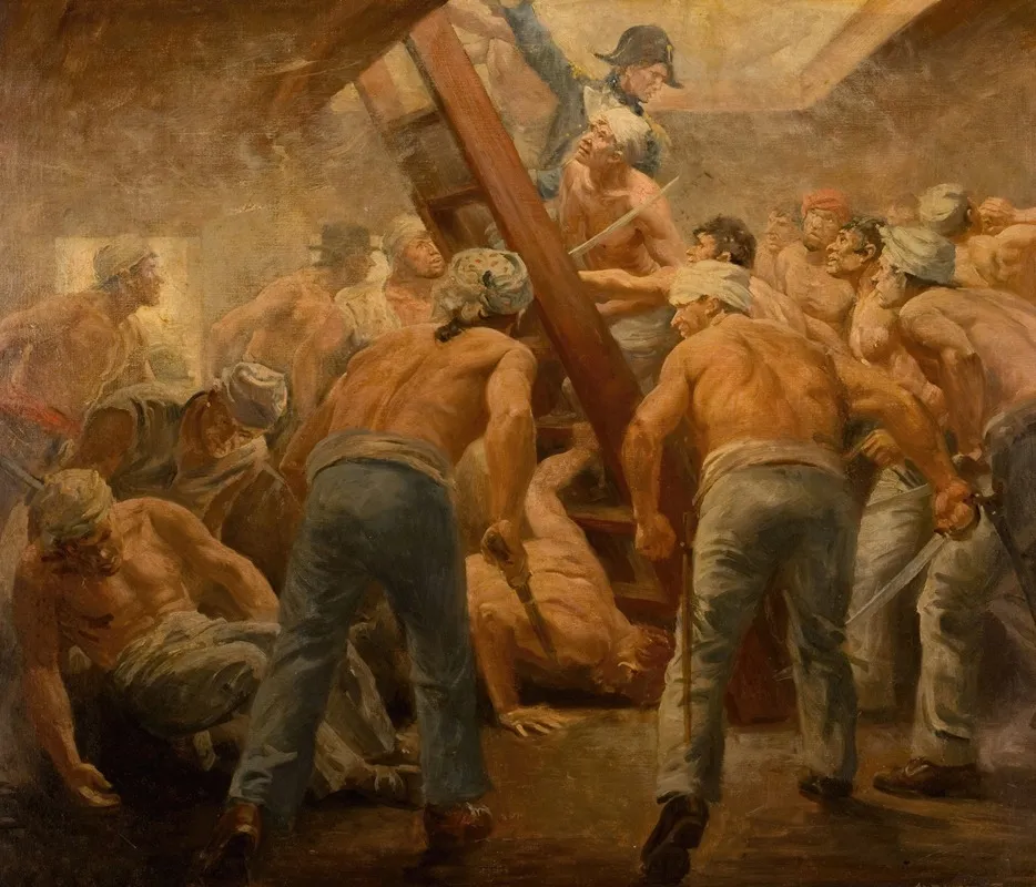 The Scuffle Below Deck 2 Wall Art by Anton Otto Fischer - High-Resolution Digital Print