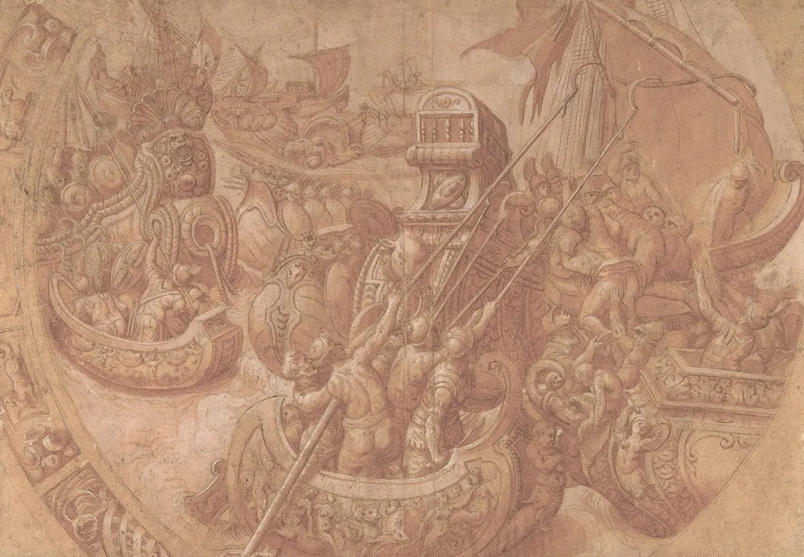The Sea Battle In The Gulf Of Morbihan Wall Art by Workshop of Taddeo Zuccaro - High-Resolution Digital Print