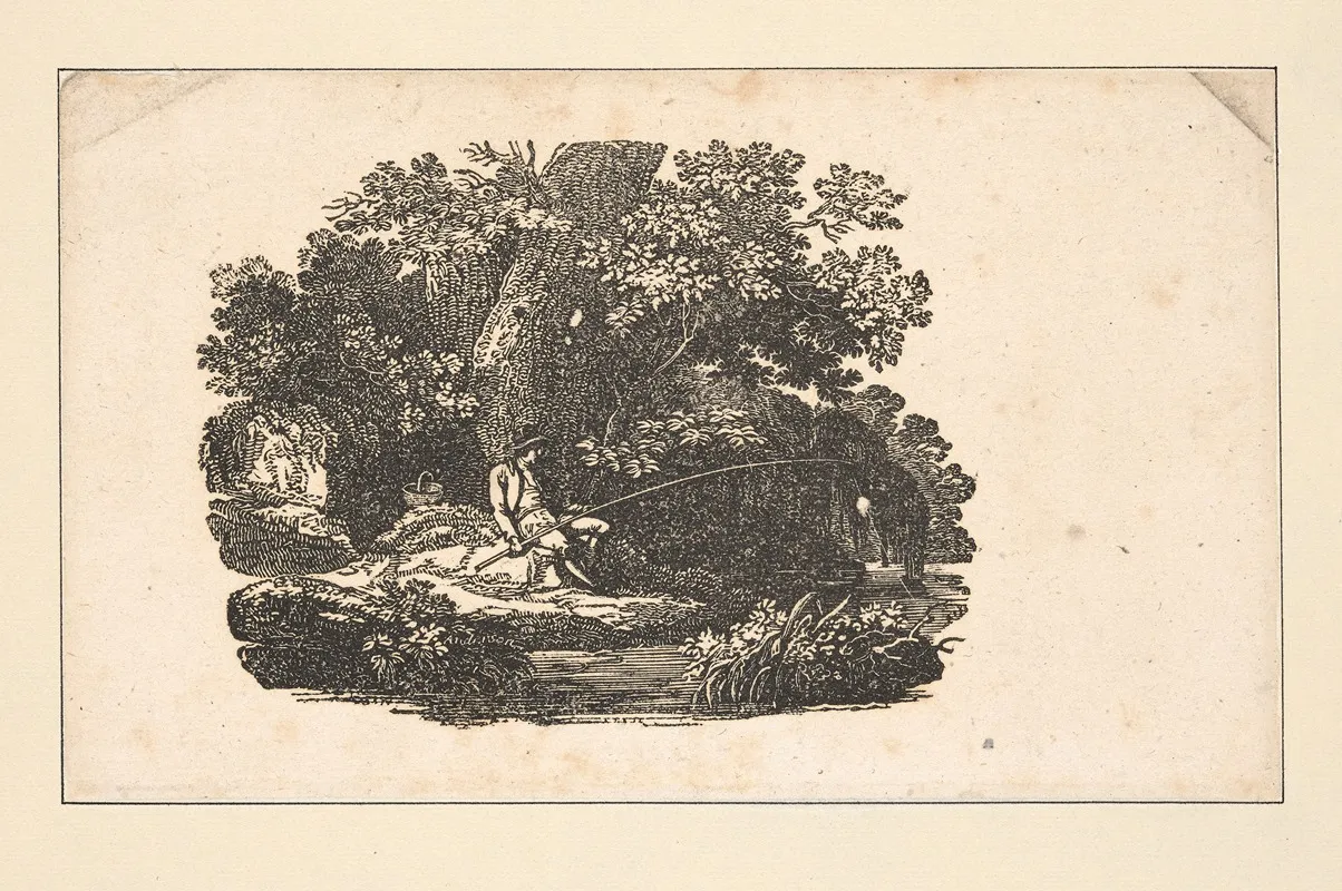 The Seasons Spring Man Fishing In Stream Horizontal View