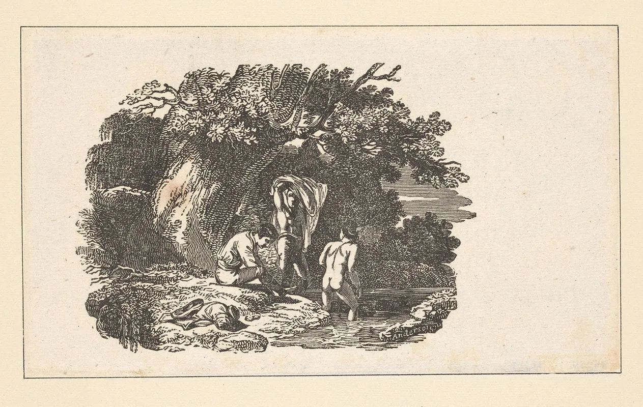 The Seasons Summer Three Men Swimming In Stream
