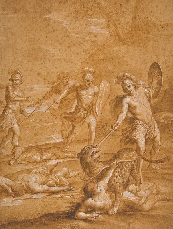 The Shipwrecked Alphone Rescues Lisamante From A Panther Wall Art by After Andrea Sacchi - High-Resolution Digital Print