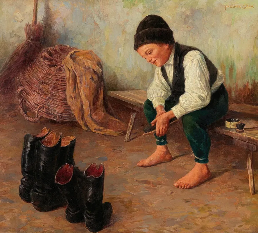 The Shoe Cleaner Wall Art by Géza Peske - High-Resolution Digital Print