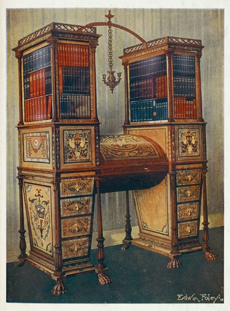 The Sisters Inlaid Double Secretaire And Bookcase Cabinet Wall Art by Edwin Foley - High-Resolution Digital Print