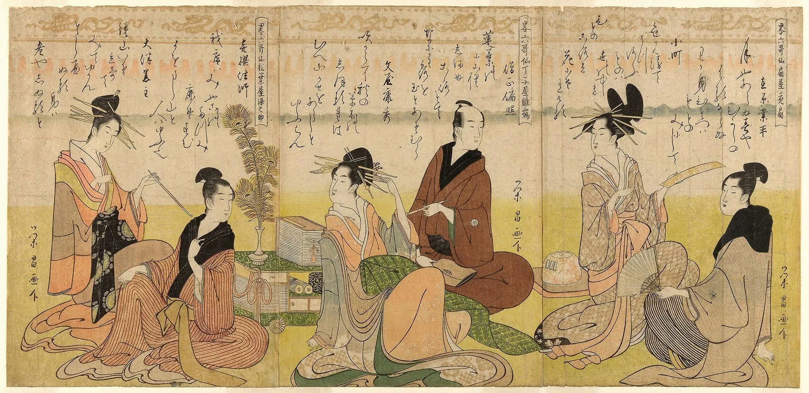 The Six Immortals Of Poetry Abbreviated Wall Art by Chokosai Eisho - High-Resolution Digital Print