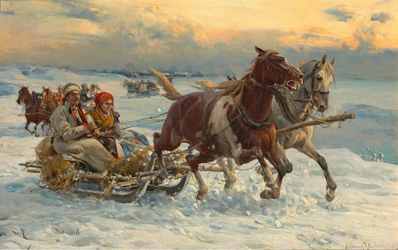 The Sleigh Ride 2 Wall Art by Alfred von Wierusz-Kowalski - High-Resolution Digital Print