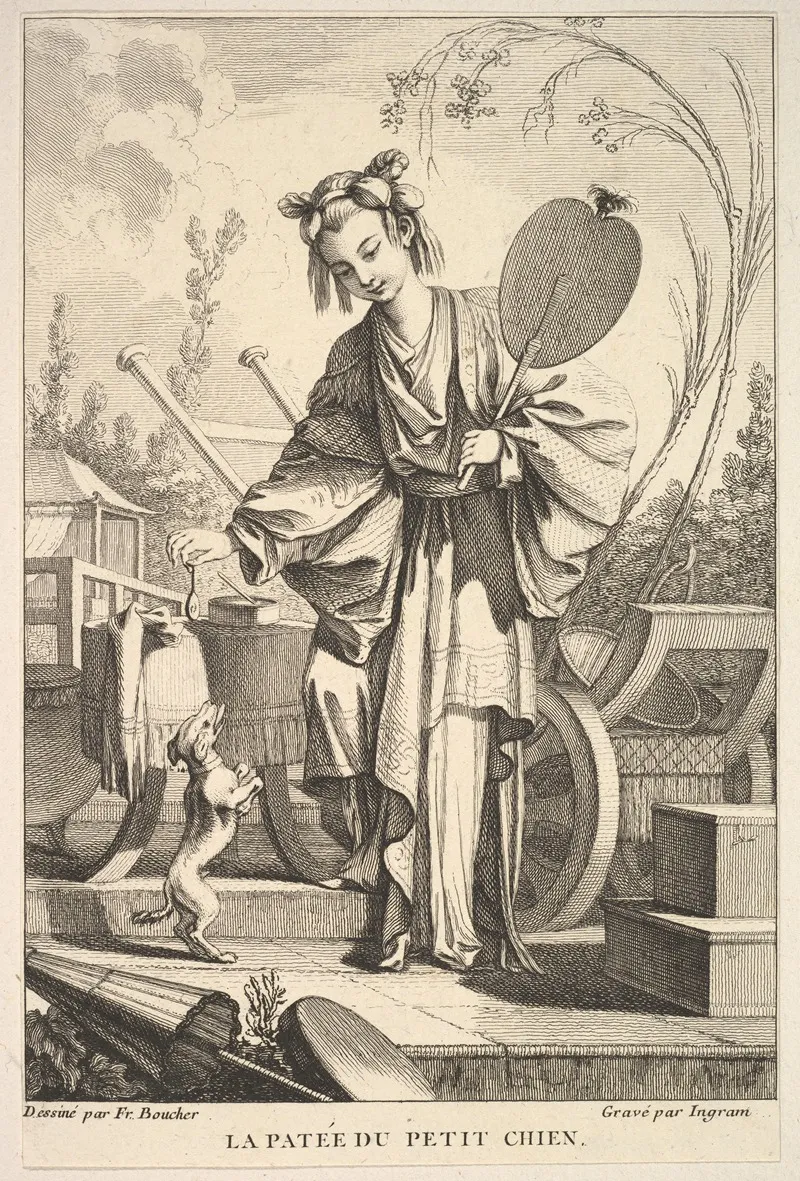The Small Dog Standing On Hind Legs After Francois Boucher