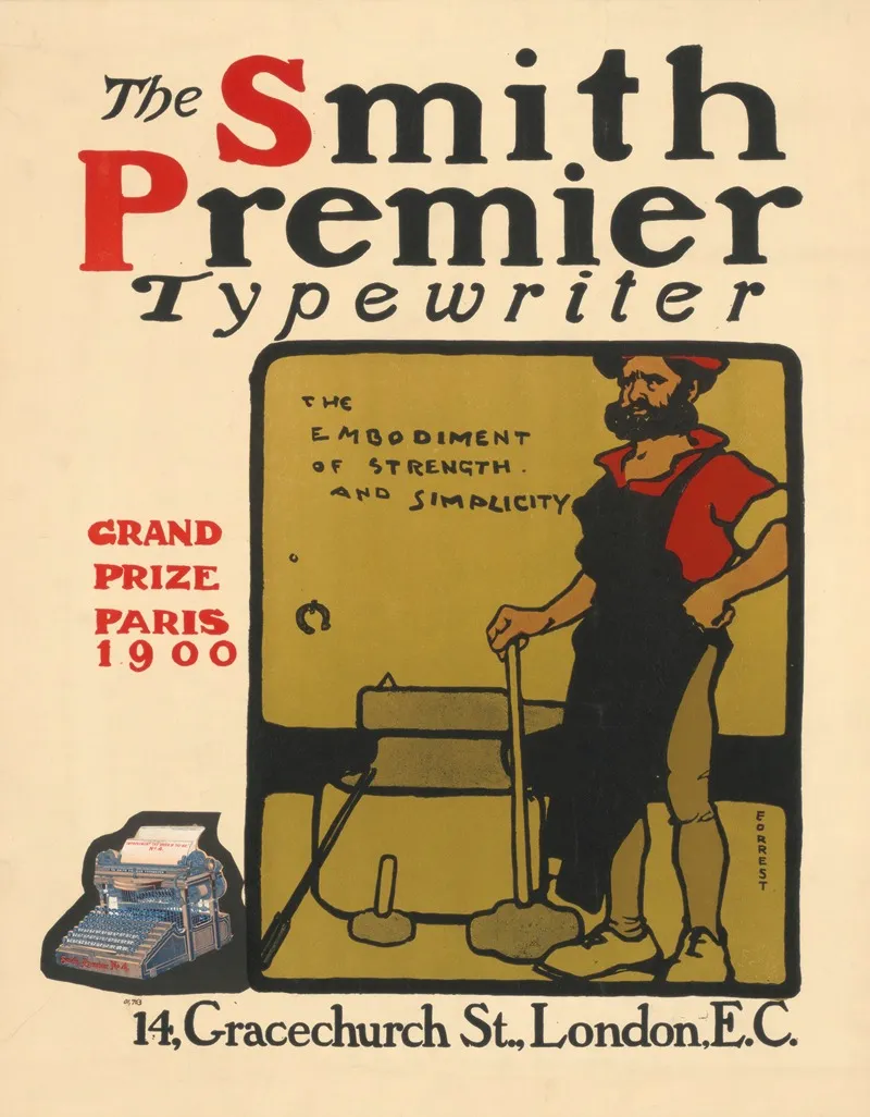 The Smith Premier Typewriter Wall Art by A. E. Forrest - High-Resolution Digital Print