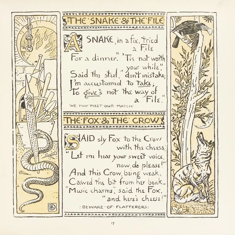 The Snake And The File The Fox And The Crow Wall Art by Walter Crane - High-Resolution Digital Print