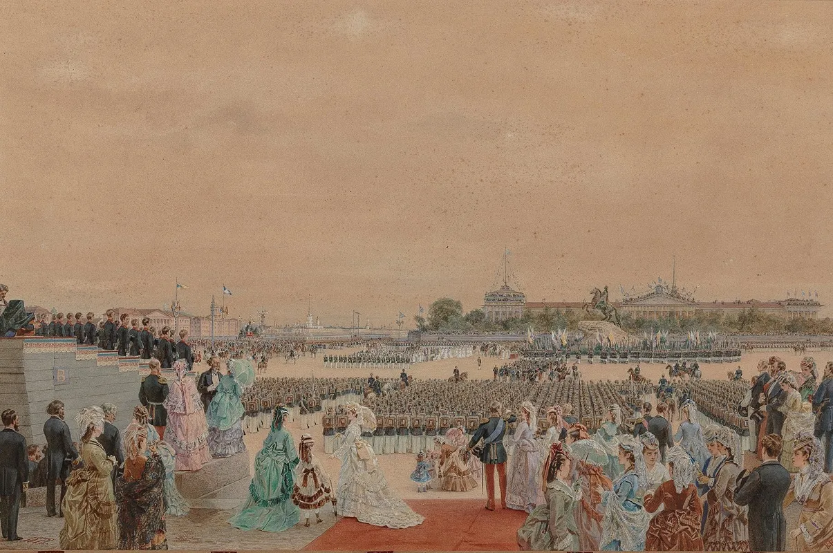 The Solemn Service On The Occasion Of The Bicentenary Of Peter Is Birth 1672 1725 On Senate Square In Saint Petersburg 30 May 1872 Wall Art by Karl Fedorovic Gun - High-Resolution Digital Print