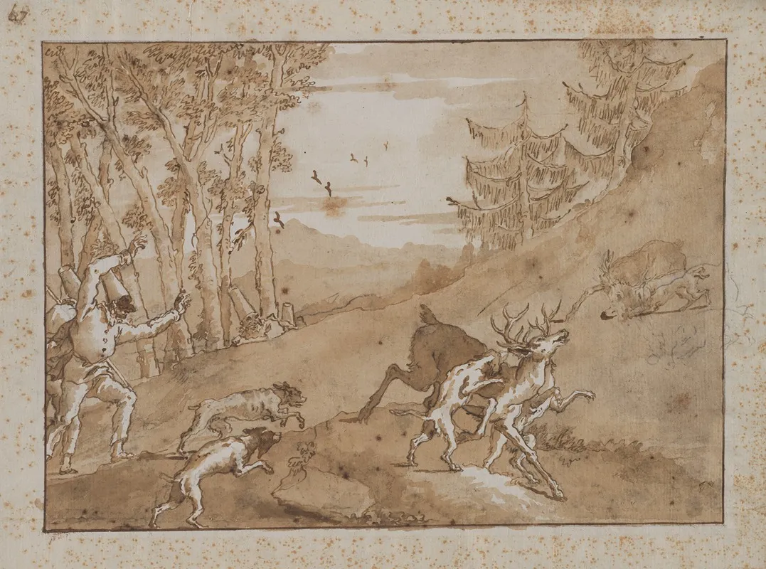 The Stag Hunt 2 Wall Art by Giovanni Domenico Tiepolo - High-Resolution Digital Print