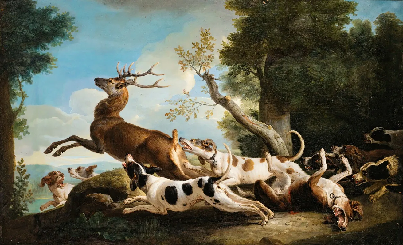 The Stag Hunting Wall Art by Alexandre François Desportes - High-Resolution Digital Print