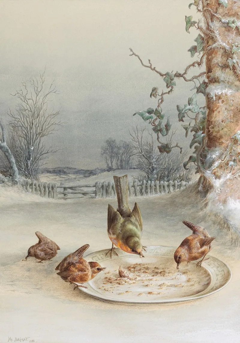 The Stand Off Robins And Wrens Wall Art by Harry Bright - High-Resolution Digital Print