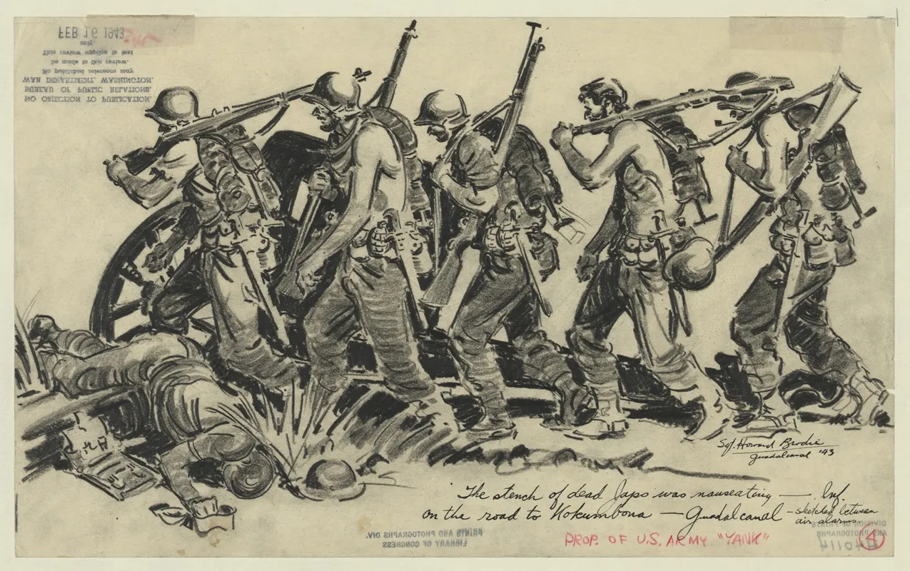The Stench Of Dead Japsanese Was Nauseating Inf On The Road To Kokumbona Guadalcanal Sketched Between Air Alarms Wall Art by Howard Brodie - High-Resolution Digital Print