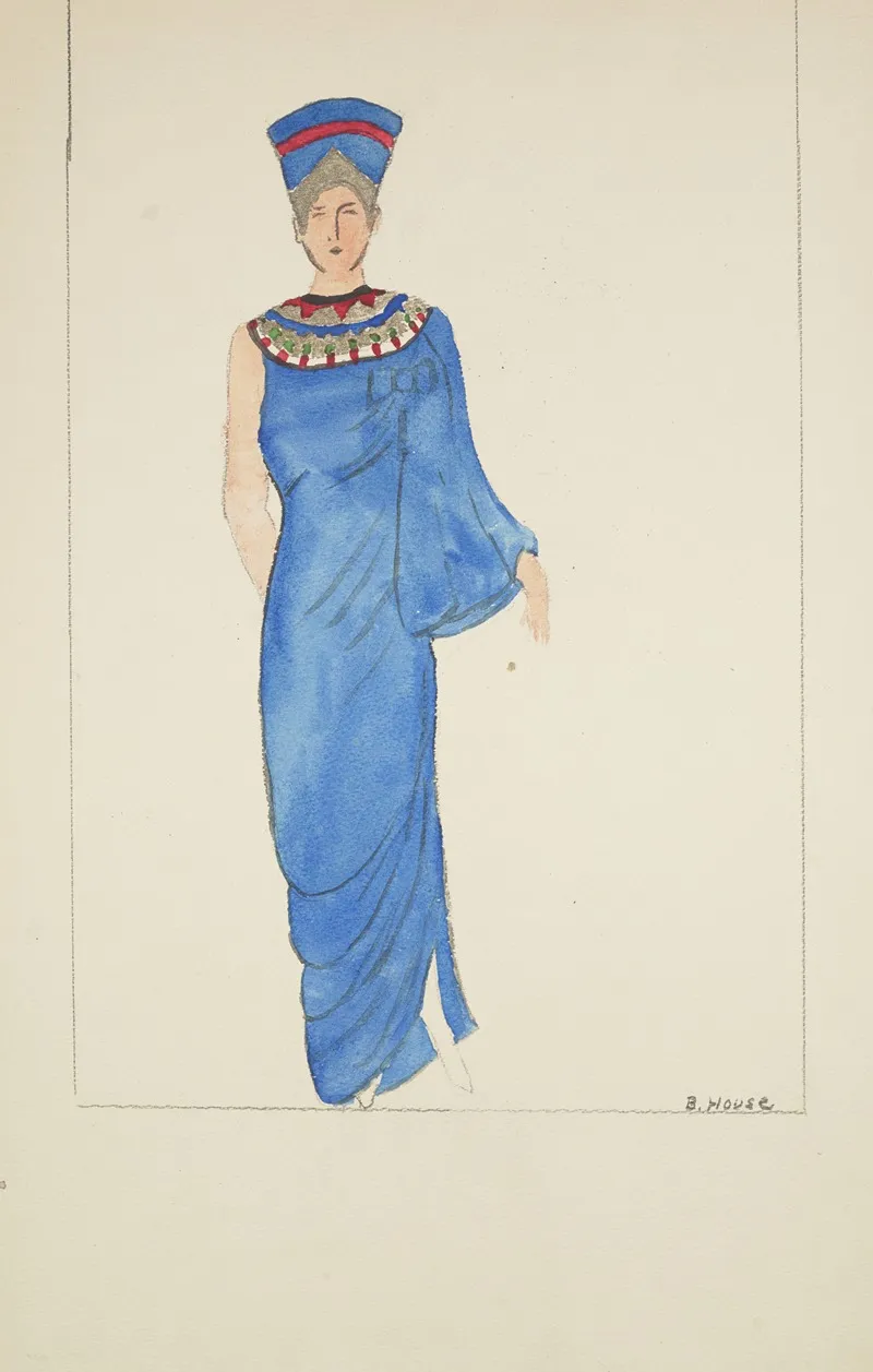 The Sun And I Blue Gown With Beaded Patterned Neckline Wall Art by B. House - High-Resolution Digital Print