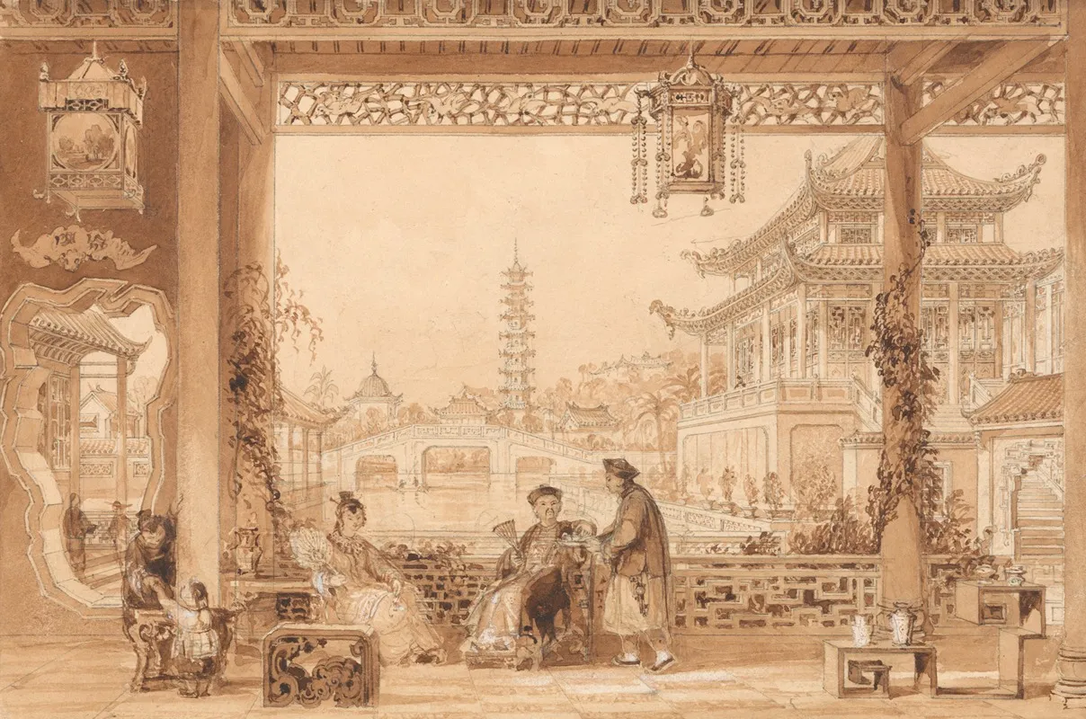 The Terrace Of A Mandarins House In Peking Wall Art by Thomas Allom - High-Resolution Digital Print