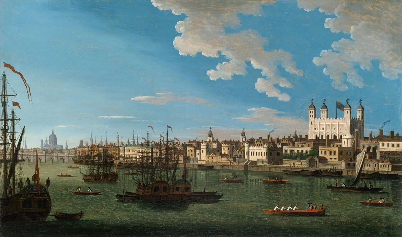 The Thames At The Tower Of London With London Bridge And St Pauls In The Distance