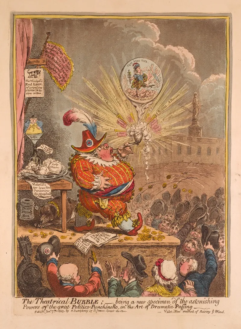 The Theatrical Bubble Being A New Specimen Of The Astonishing Powers Of The Great Politico Punchinello In The Art Of Dramatic Puffing