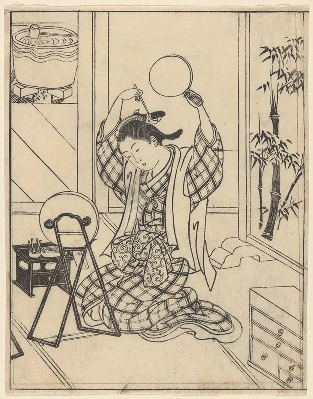 The Toilet Arranging Hair Woman With Mirror
