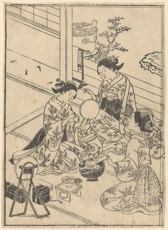 The Toilet Three Women With Make Up Kit Wall Art by Sukenobu Ishigawa - High-Resolution Digital Print