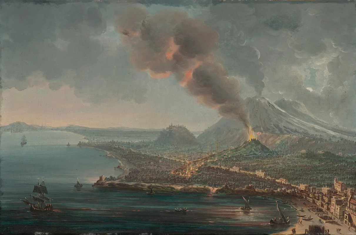 The Torre Del Greco With The Eruption Of Mount Vesuvius Beyond Wall Art by Pietro Antoniani - High-Resolution Digital Print
