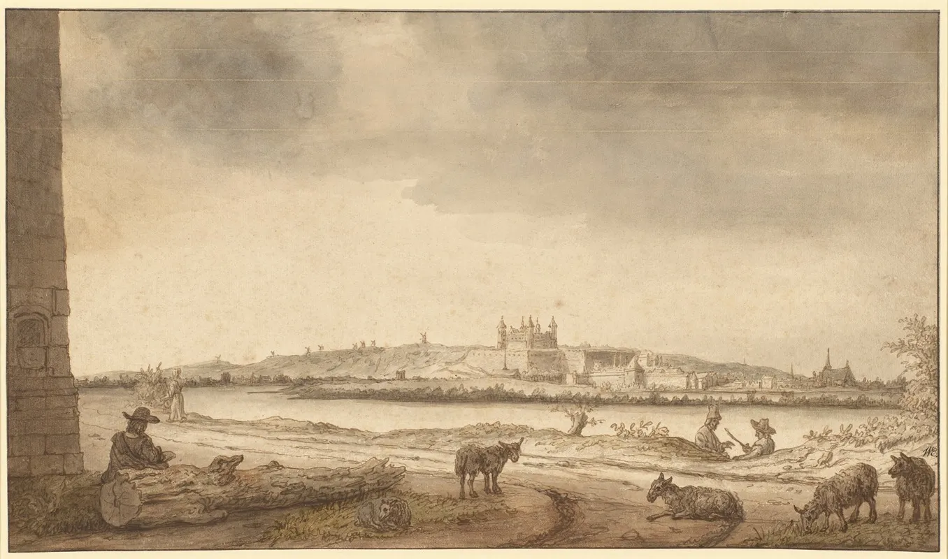 The Town And Castle Of Saumur From Across The Loire Wall Art by Lambert Doomer - High-Resolution Digital Print