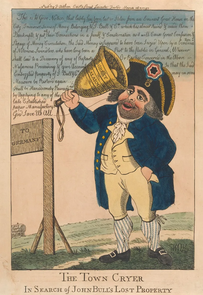 The Town Cryer In Search Of John Bulls Lost Property Wall Art by William O'Keefe - High-Resolution Digital Print