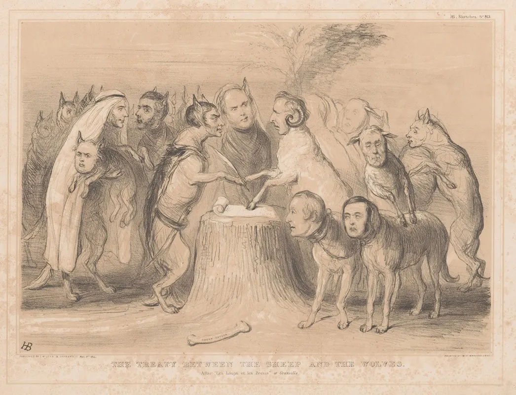 The Treaty Between The Sheep And The Wolves After Les Loups Et Les Brevis Of Granville Wall Art by John Doyle - High-Resolution Digital Print