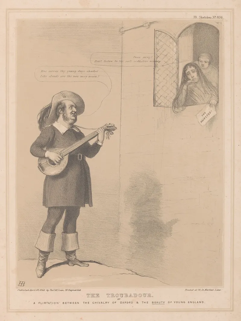 The Troubadour Or A Flirtation Between The Chivalry Of Oxford The Beauty Of Young England Wall Art by John Doyle - High-Resolution Digital Print