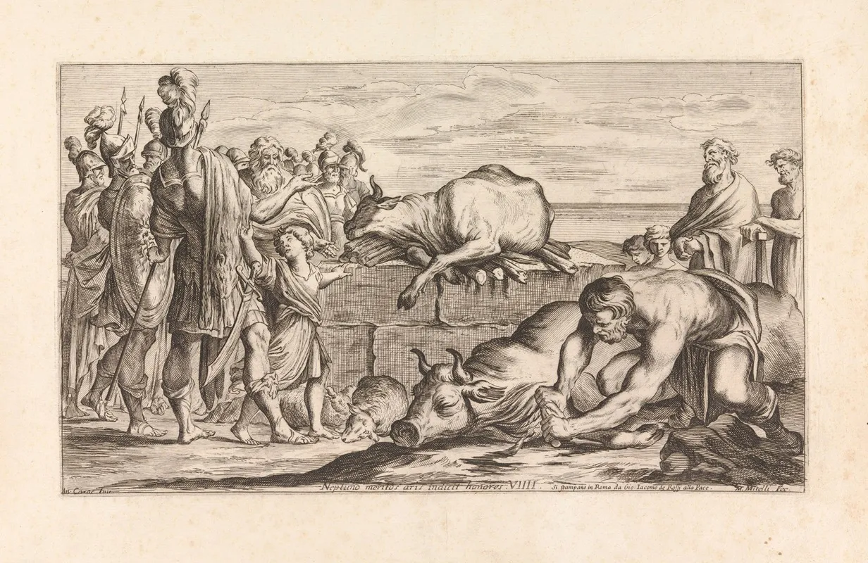 The Troyan Army Offering A Sacrifice To The Gods Neptuno Meritos Aris Indicit Honores Wall Art by Giuseppe Maria Mitelli - High-Resolution Digital Print