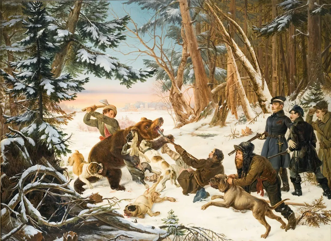 The Tsarevich Alexander Nikolaevich On A Bearhunt On The Outskirts Of Moscow Wall Art by Otto Grashof - High-Resolution Digital Print