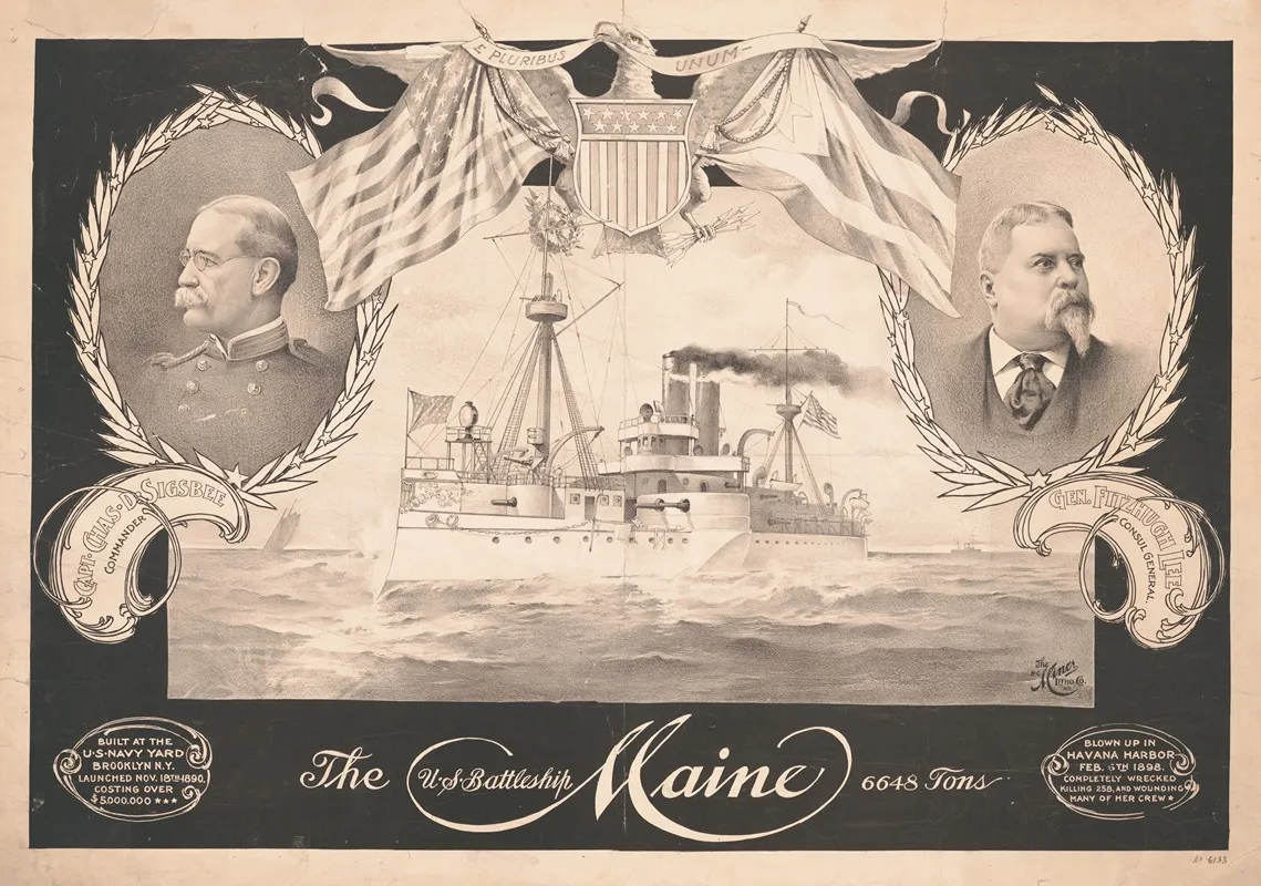 The U S Battleship Maine 6648 Tons Wall Art by H.C. Mines Litho. Co. - High-Resolution Digital Print
