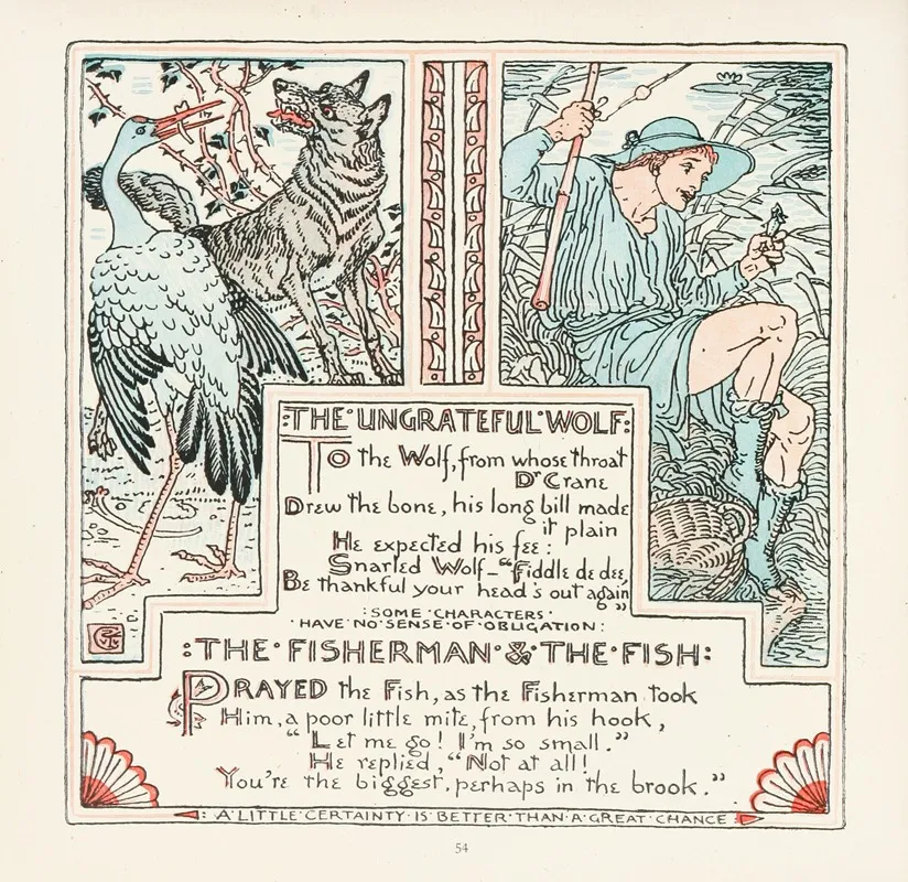 The Ungrateful Wolf The Fisherman And The Fish Wall Art by Walter Crane - High-Resolution Digital Print