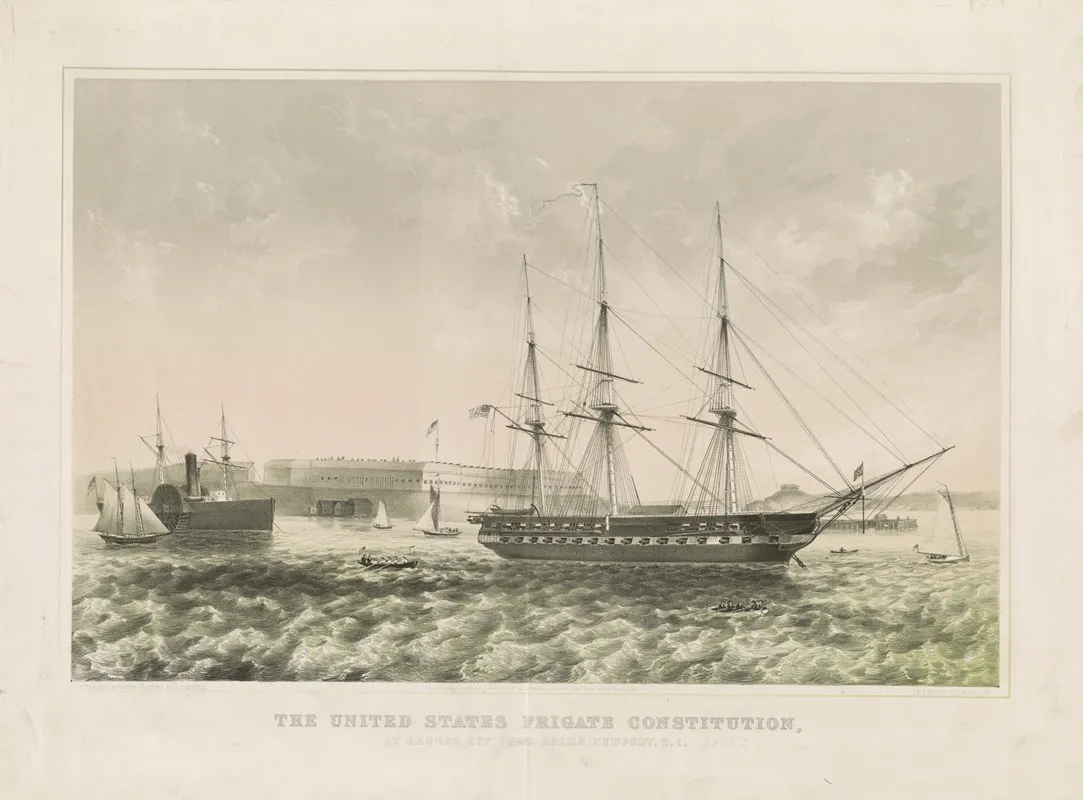 The United States Frigate Constitution At Anchor Off Fort Adams Newport R I