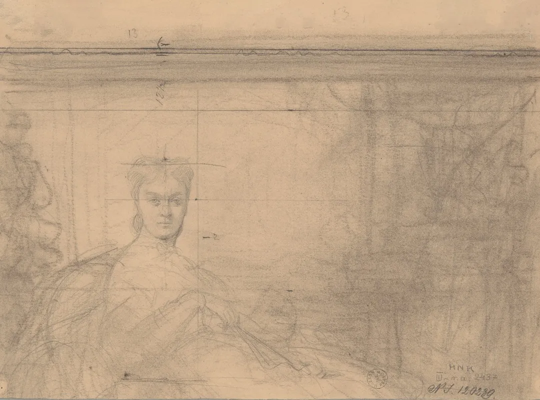 The Upper Part Of The Sketch To The Portrait Of Emilia Wlodkowska Wall Art by Józef Simmler - High-Resolution Digital Print