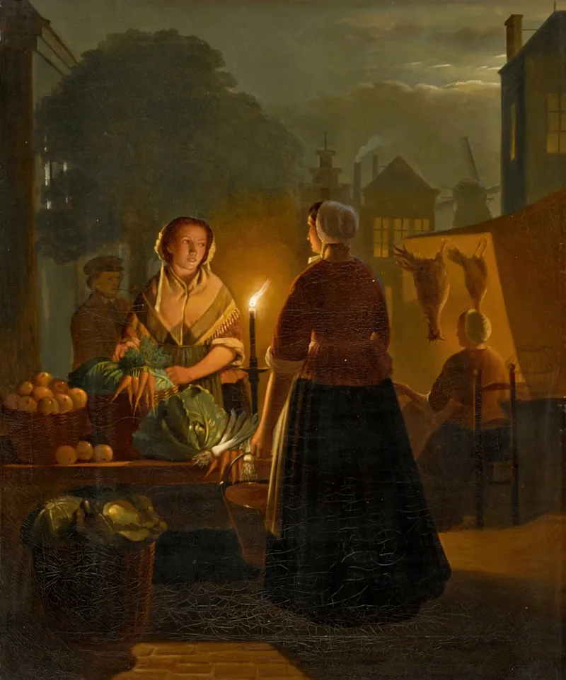 The Vegetable Stall At Night Wall Art by Andreas Franciscus Vermeulen - High-Resolution Digital Print