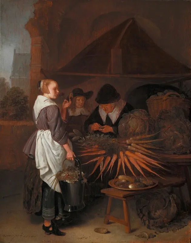 The Vegetable Stall Wall Art by Quirijn Van Brekelenkam - High-Resolution Digital Print