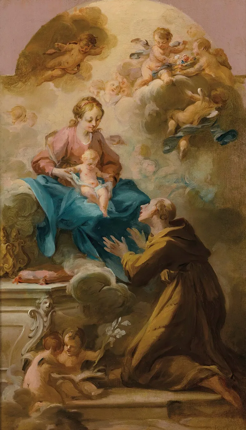 The Virgin And Child Appearing To A Franciscan Saint Wall Art by Circle of Michel-François Dandré-Bardon - High-Resolution Digital Print