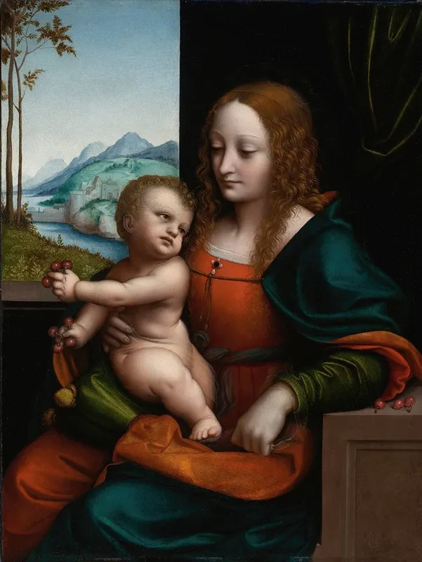 The Virgin And Child By A Window Madonna Of The Cherries Wall Art by Giampietrino (Giovanni Pietro Rizzoli) - High-Resolution Digital Print