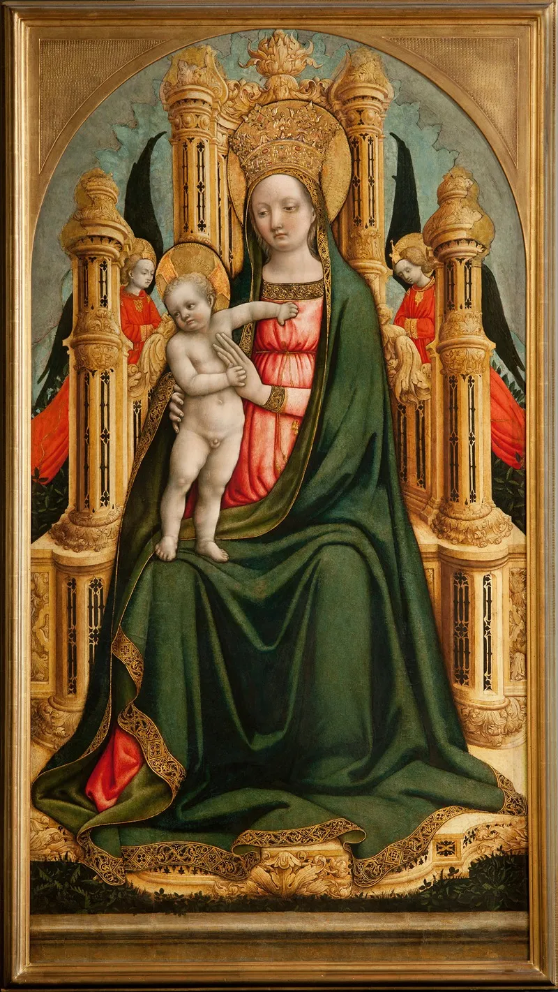 The Virgin And Child Enthroned And Two Angels Wall Art by Antonio Vivarini - High-Resolution Digital Print